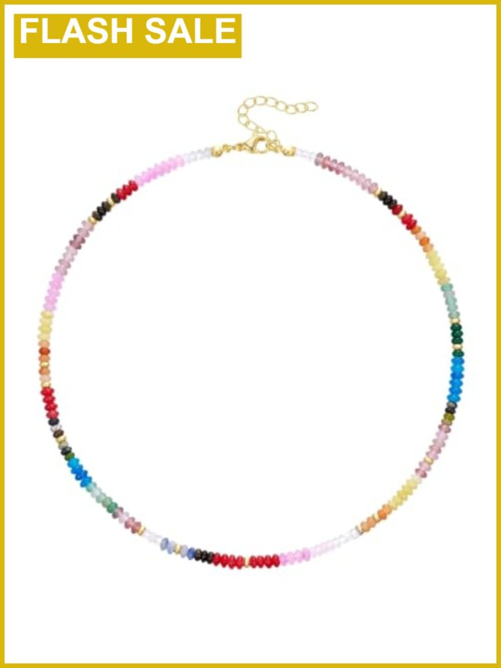 Beaded Choker Necklace Natural Stones 14K Gold-Plated Adjustable Summer